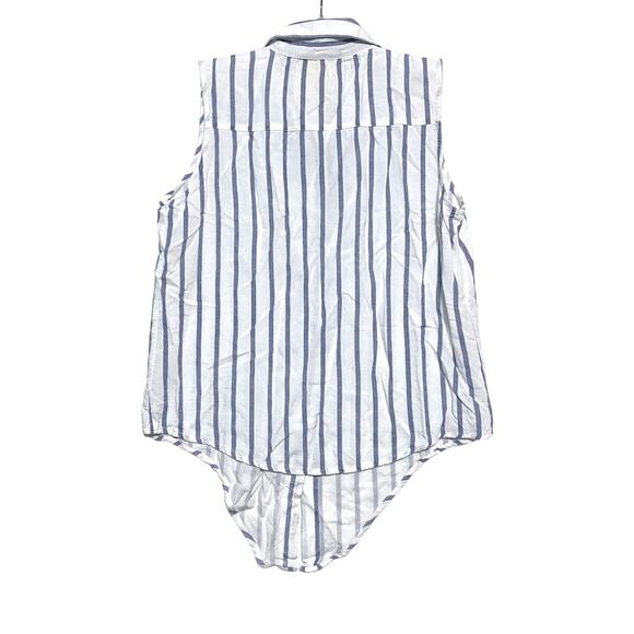 Japna Button Sleeveless Tie Front Top S Blue White Striped Viscose Coastal Boho - Picture 3 of 6
